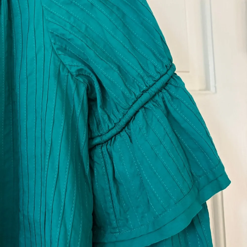 ULLA JOHNSON Concetta Blouse Verdigris Green Peasant Blouse Puff Sleeve Size‎ 10